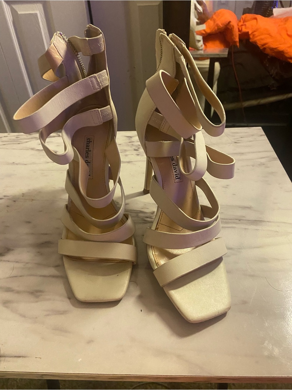 Charles David Ivory Multi-Strap Stiletto Sandals